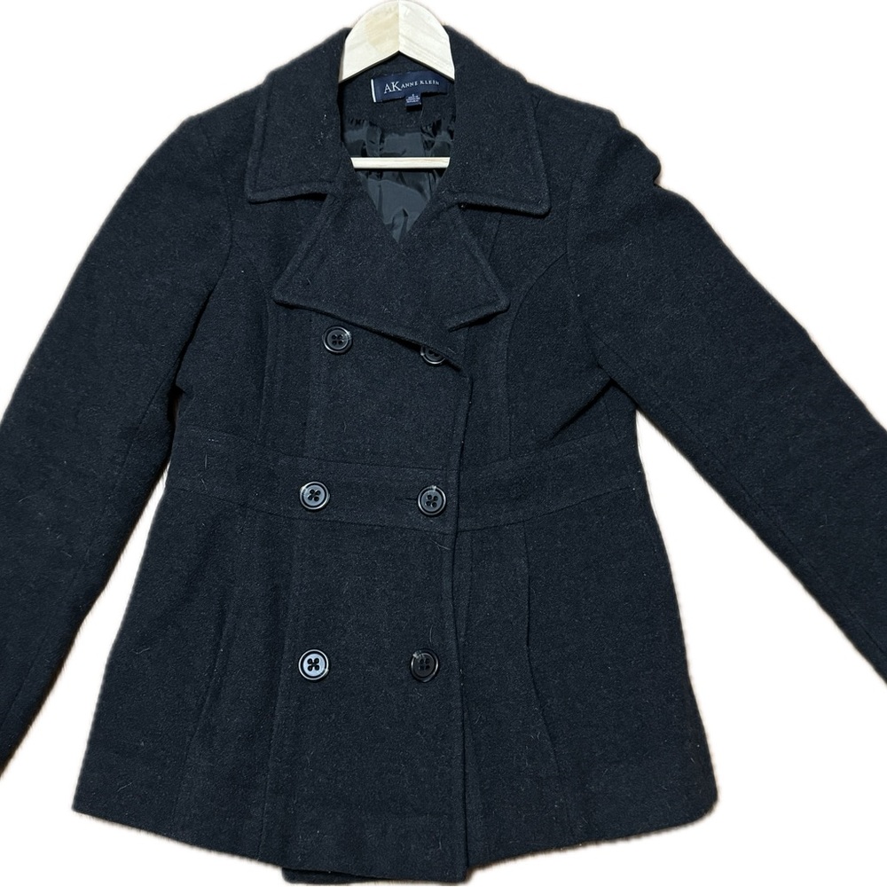 Anne Klein Double Breasted Wool Blend Black Button Pea Coat Women’s Small